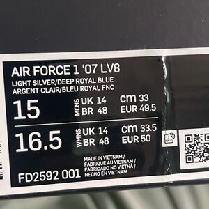 Nike Air Force 1 '07 LV8 in Light Silver and Deep Royal Blue